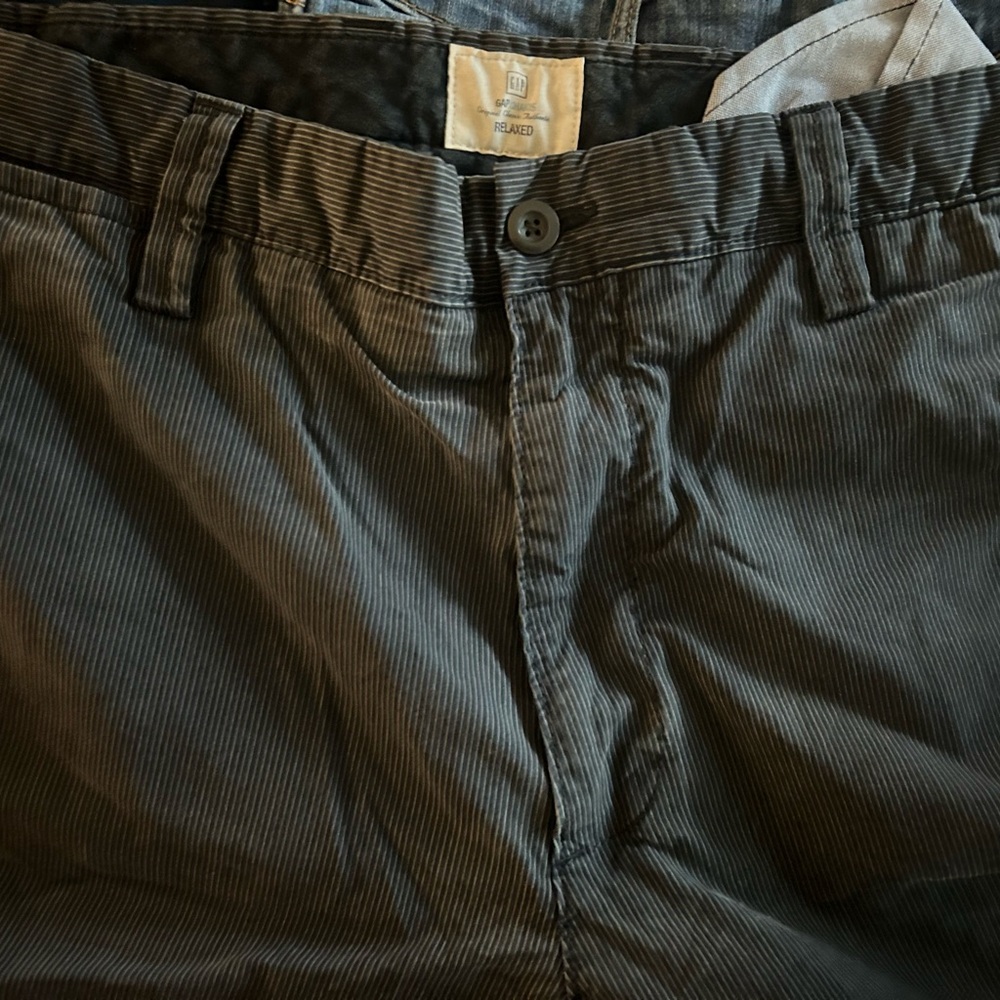 Gray & blue Corduroy strip straight leg pants